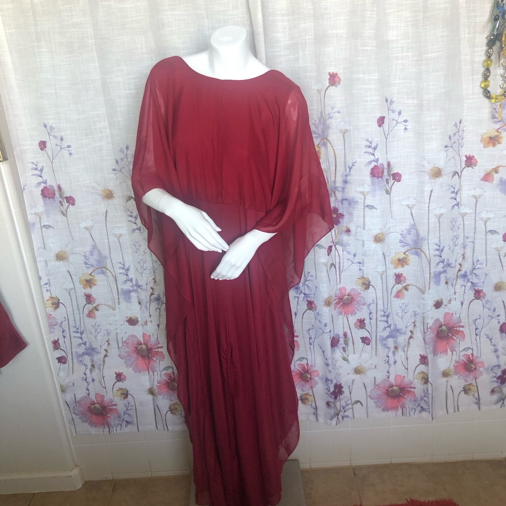 Chiffon polyester jumpsuit with dolman sleeves